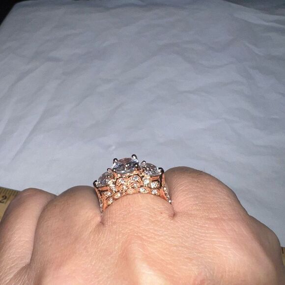 Rose Gold Tone Side Profile CZ Engagement/Cocktail Ring - Picture 2 of 7